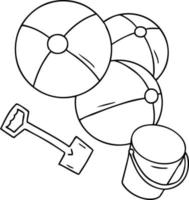 line drawing doodle beach balls with a bucket and spade vector