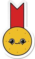 sticker of a cute cartoon gold medal vector