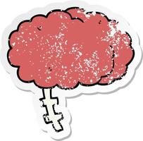 distressed sticker of a cartoon brain vector