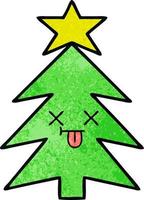 retro grunge texture cartoon christmas tree vector