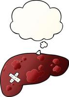 cartoon unhealthy liver and thought bubble in smooth gradient style vector