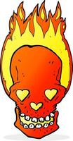 cartoon flaming skull with love heart eyes vector