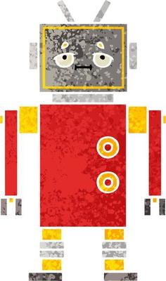 retro illustration style cartoon robot