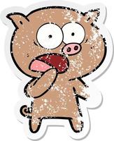 distressed sticker of a shocked pig cartoon vector