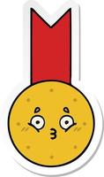 sticker of a cute cartoon gold medal vector