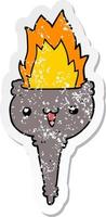 distressed sticker of a cartoon flaming chalice vector