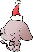 gradient cartoon of a smiling elephant wearing santa hat vector