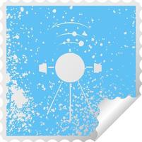 distressed square peeling sticker symbol satellite vector