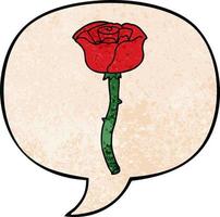 cartoon flower and speech bubble in retro texture style vector