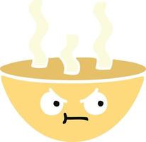 flat color retro cartoon bowl of hot soup vector