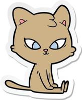 sticker of a cute cartoon cat vector