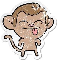 distressed sticker of a funny cartoon monkey vector