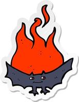 sticker of a cartoon flaming halloween bat vector