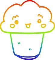 rainbow gradient line drawing cartoon cupcake with face vector