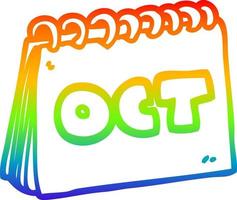 rainbow gradient line drawing cartoon calendar showing month of october vector