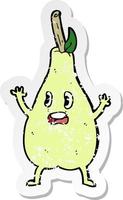 retro distressed sticker of a cartoon frightened pear vector