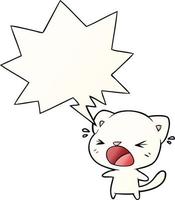 cute cartoon cat crying and speech bubble in smooth gradient style vector