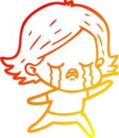 warm gradient line drawing cartoon girl crying vector