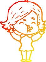 warm gradient line drawing cartoon girl pulling face vector