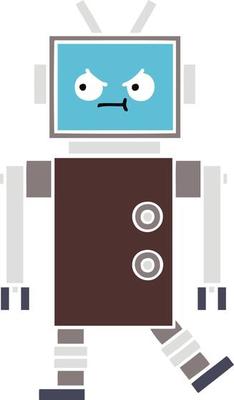 flat color retro cartoon robot