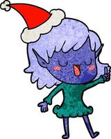 textured cartoon of a elf girl wearing santa hat vector
