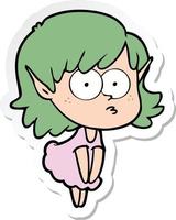 sticker of a cartoon elf girl staring vector