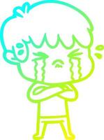cold gradient line drawing cartoon boy crying vector