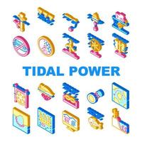 Tidal Power Plant Collection Icons Set Vector