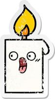 distressed sticker of a cute cartoon lit candle vector