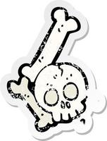 retro distressed sticker of a cartoon halloween bone number vector