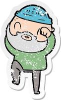 distressed sticker of a cartoon bearded man vector