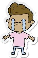 sticker of a cartoon man crying vector