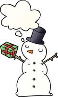 cartoon snowman and thought bubble in smooth gradient style vector