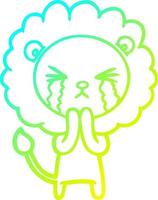 cold gradient line drawing cartoon crying lion praying vector