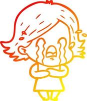 warm gradient line drawing cartoon woman crying vector