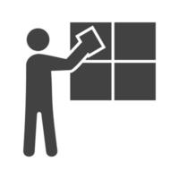 Man Cleaning Window Glyph Black Icon vector