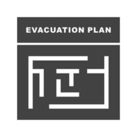 plan de evacuación glifo icono negro vector