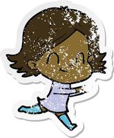 distressed sticker of a cartoon friendly girl vector