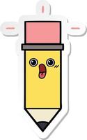 sticker of a cute cartoon pencil vector