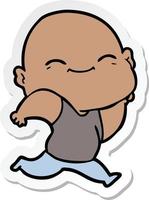 sticker of a cartoon happy bald man vector