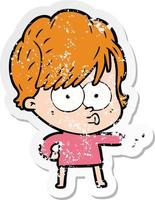 distressed sticker of a cartoon woman vector