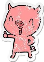 distressed sticker of a happy cartoon pig vector