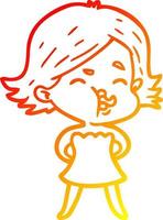 warm gradient line drawing cartoon girl pulling face vector