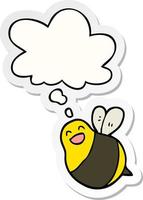 cartoon bee and thought bubble as a printed sticker vector