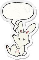 cute cartoon rabbit sleeping and speech bubble distressed sticker vector