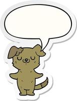 cachorro de dibujos animados y etiqueta engomada de la burbuja del discurso