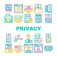 Privacy Policy Protect Collection Icons Set Vector