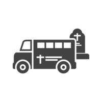 furgoneta saliendo del icono negro del glifo del cementerio vector