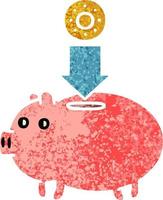 retro illustration style cartoon piggy bank vector