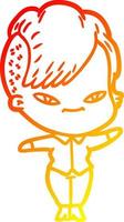 warm gradient line drawing cute cartoon girl with hipster haircut vector